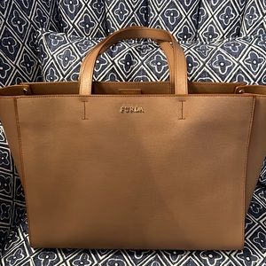 FURLA Italian leather tote, caramel brown. New without tags.